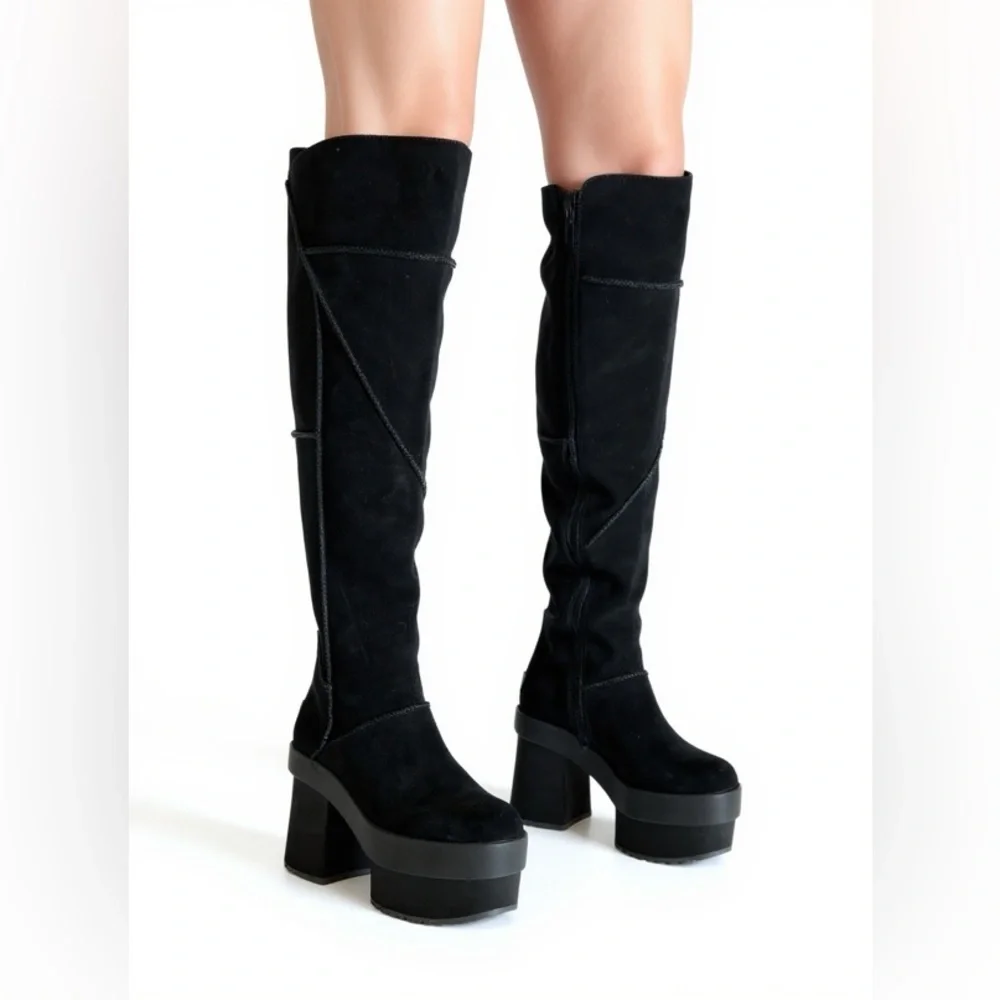 UGG New Heights Platform Xtra Over-the-Knee Black Boots